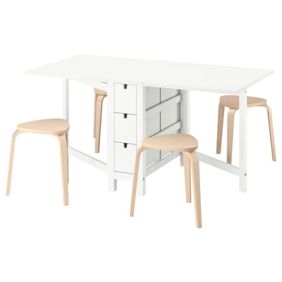 NORDEN / KYRRE Mesa y 4 bancos, blanco/abedul, 26/89/152 cm