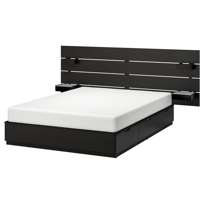 NORDLI Base cama con cabecera y almacenaje - carbón - IKEA
