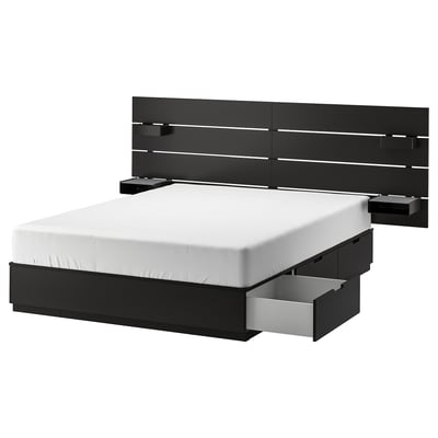 NORDLI Base cama con cabecera y almacenaje, carbón, 193x200 cm