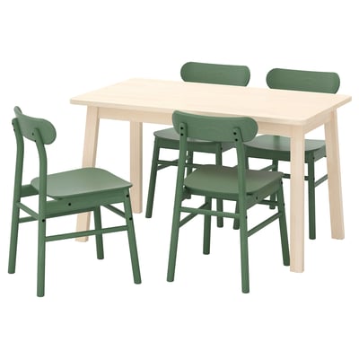 NORRÅKER / RÖNNINGE Mesa y 4 sillas, abedul/verde, 125x74 cm