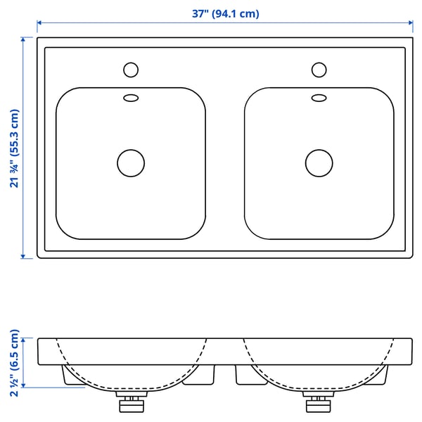 ORRSJÖN Lavabo doble, blanco, 94x55 cm