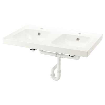 ORRSJÖN Lavabo doble con trampa de agua, blanco, 94.1x55.3 cm