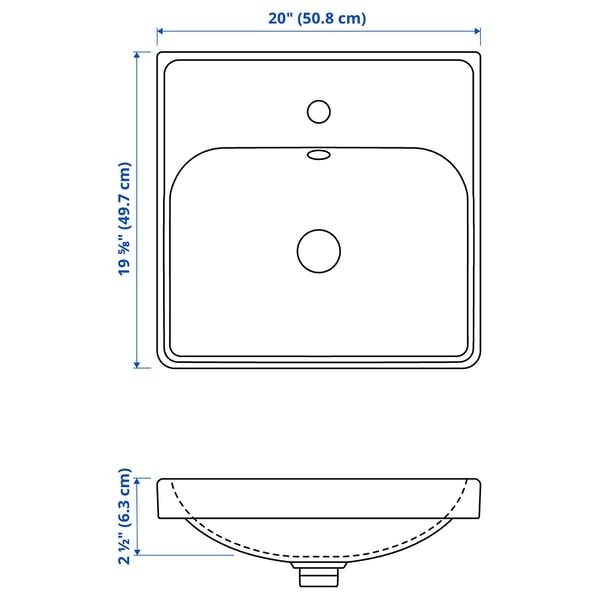 ORRSJÖN Lavabo semiempotrado+trampa agua, blanco, 51x50 cm