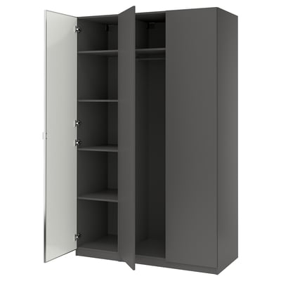 PAX / FORSAND/ÅHEIM Combinación de clóset, gris oscuro/espejo, 150x60x236 cm