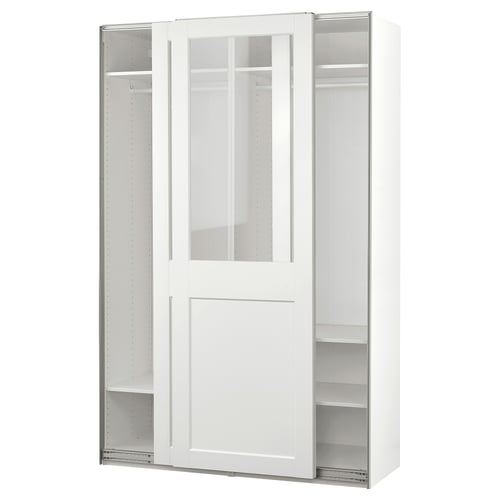 PAX / GRIMO Clóset con puertas correderas, blanco/vidrio incoloro blanco, 150x66x236 cm