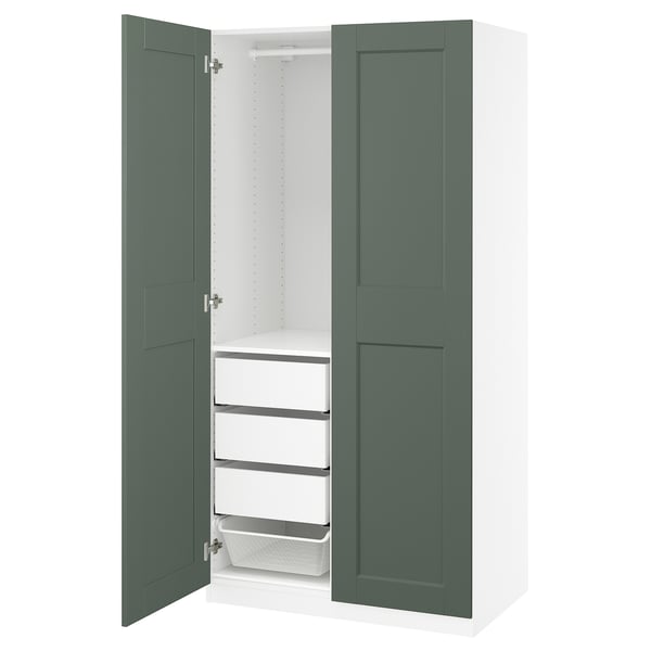 PAX / GRIMO Combinación de clóset, blanco/verde grisáceo, 100x60x201 cm