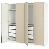 PAX / REINSVOLL/ÅHEIM Combinación de clóset, blanco/beige grisáceo espejo, 200x60x201 cm