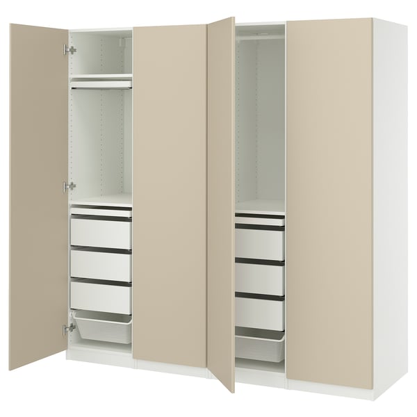PAX / REINSVOLL Combinación de clóset, blanco/beige grisáceo, 200x60x201 cm
