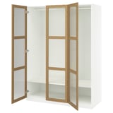 PAX / TONSTAD Combinación de clóset, blanco/chapa roble vidrio, 150x60x201 cm