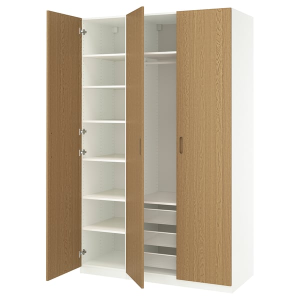 PAX / TONSTAD Combinación de clóset, blanco/chapa roble, 150x60x236 cm