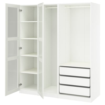 PAX / TYSSEDAL Clóset, blanco/vidrio blanco, 175x60x201 cm