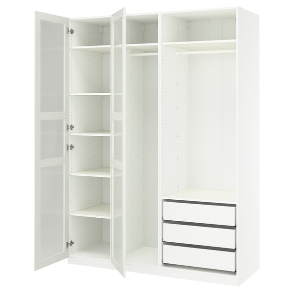 PAX / TYSSEDAL Clóset, blanco/vidrio blanco, 175x58x236 cm