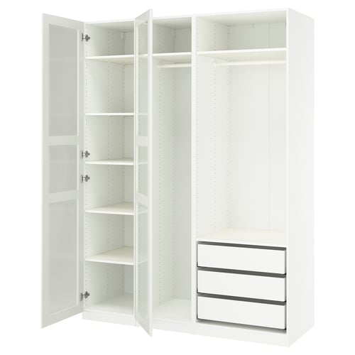 PAX / TYSSEDAL Clóset, blanco/vidrio blanco, 175x60x236 cm