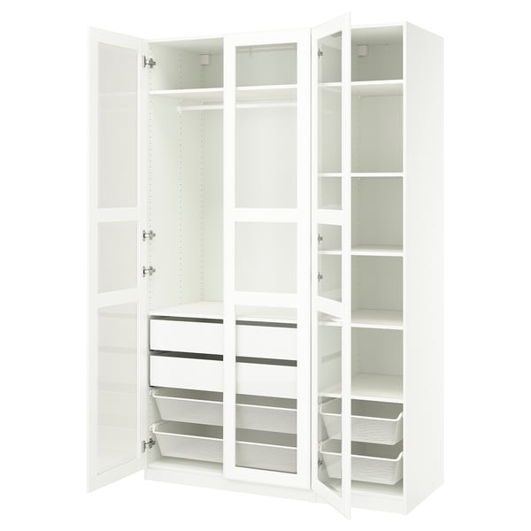 PAX / TYSSEDAL Combinación de clóset, blanco/blanco vidrio, 150x60x236 cm