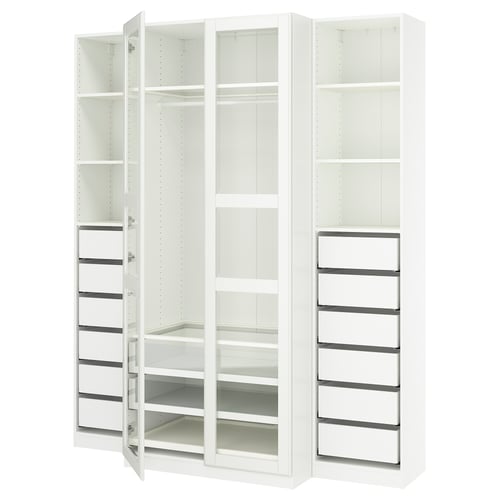 PAX / TYSSEDAL Combinación de clóset, blanco/vidrio blanco, 200x60x236 cm