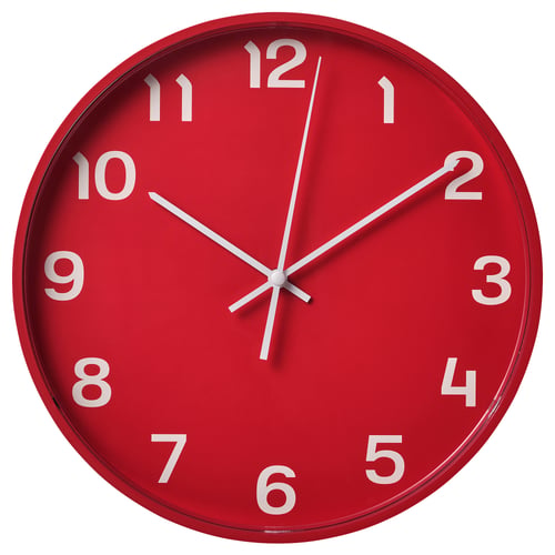 PLUTTIS Reloj de pared, rojo, 28 cm