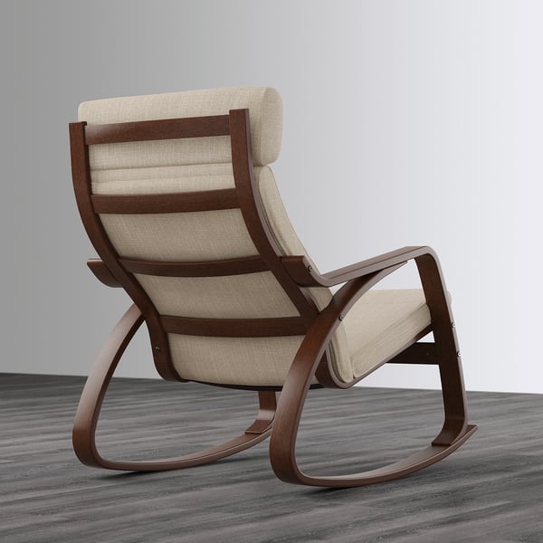 POÄNG Silla mecedora, café/Hillared beige