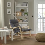 POÄNG Silla mecedora, chapa abedul/Gunnared gris oscuro