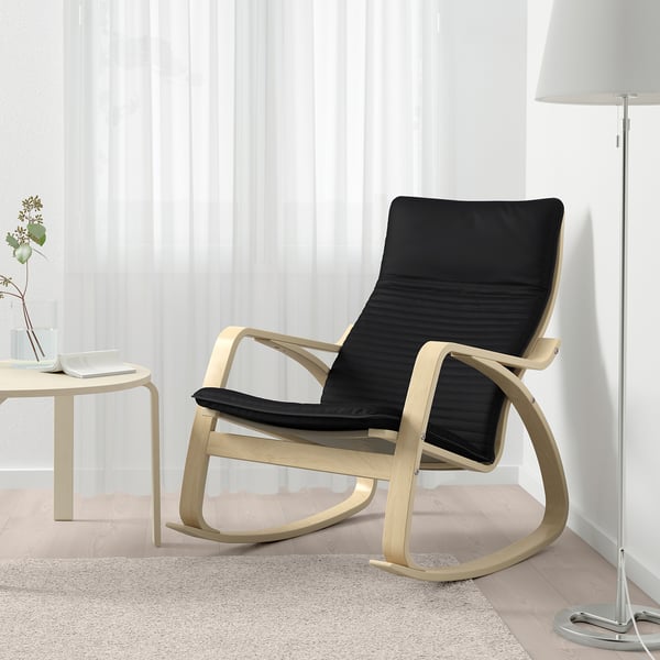 POÄNG Silla mecedora, chapa abedul/Knisa negro