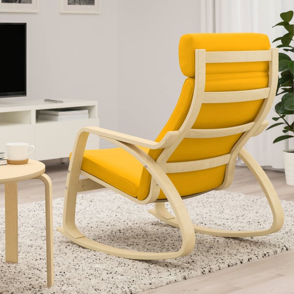 POÄNG Silla mecedora, chapa abedul/Skiftebo amarillo