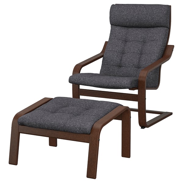 POÄNG Sillón y reposapiés, café/Gunnared gris oscuro