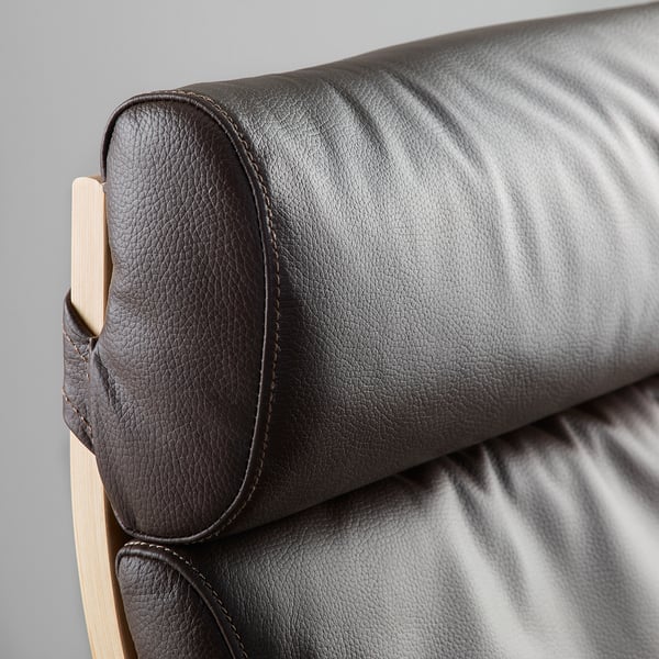 POÄNG Sillón y reposapiés, chapa abedul/Glose café oscuro