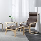 POÄNG Sillón y reposapiés, chapa abedul/Glose café oscuro