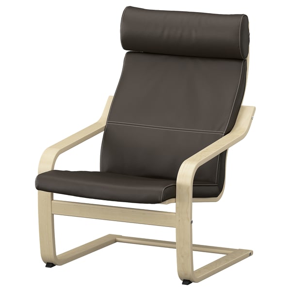 POÄNG Sillón y reposapiés, chapa abedul/Glose café oscuro