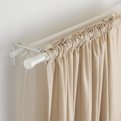 RÄCKA / HUGAD Combinación barra p/cortina doble, blanco, 210-385 cm