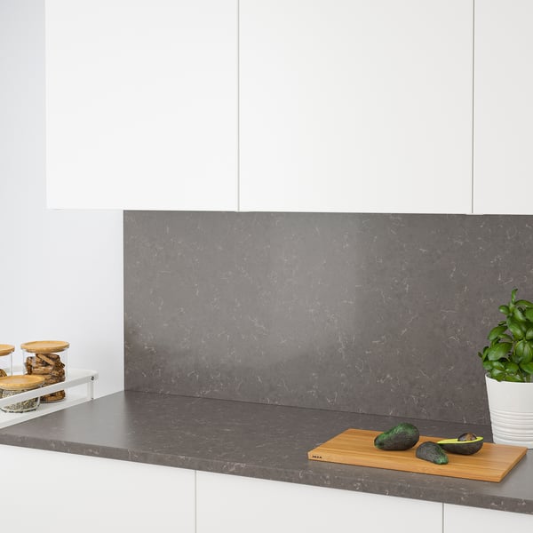 RÅHULT Panel de pared, gris oscuro mate/efecto mármol cuarzo, 1 m²x1.2 cm