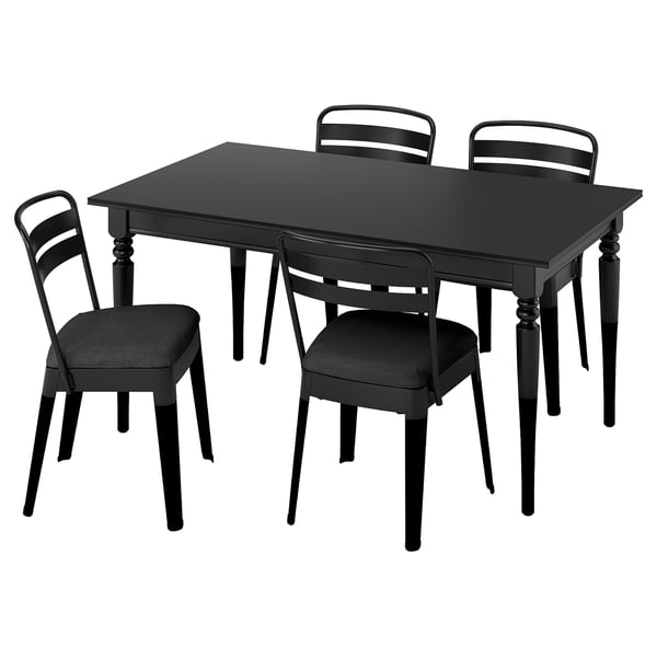 ROSENTORP / RAMSNÄS Mesa y 4 sillas, negro/negro, 155/215x87 cm