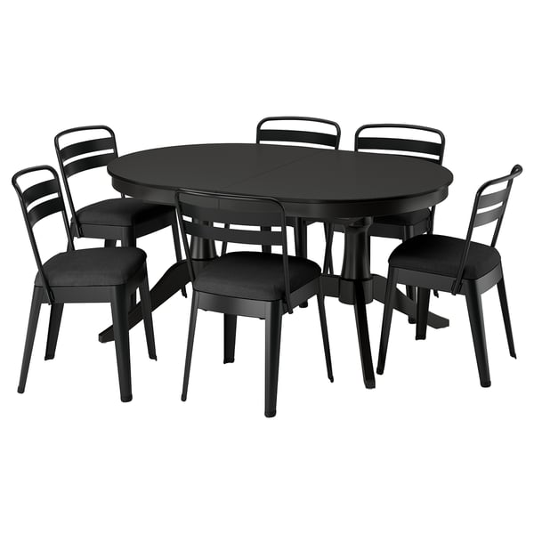ROSENTORP / RAMSNÄS Mesa y 6 sillas, negro/negro, 160/215x110 cm