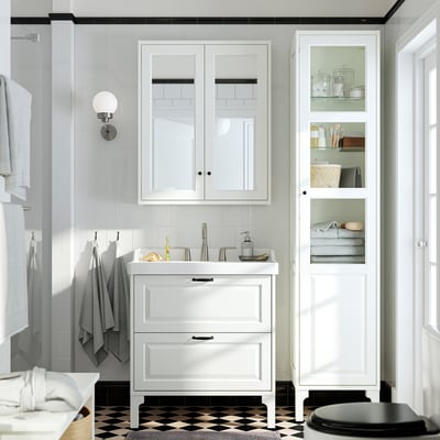 RUTSJÖN Lavabo con trampa de agua, blanco Bimando de 8", 79.6x55.7 cm