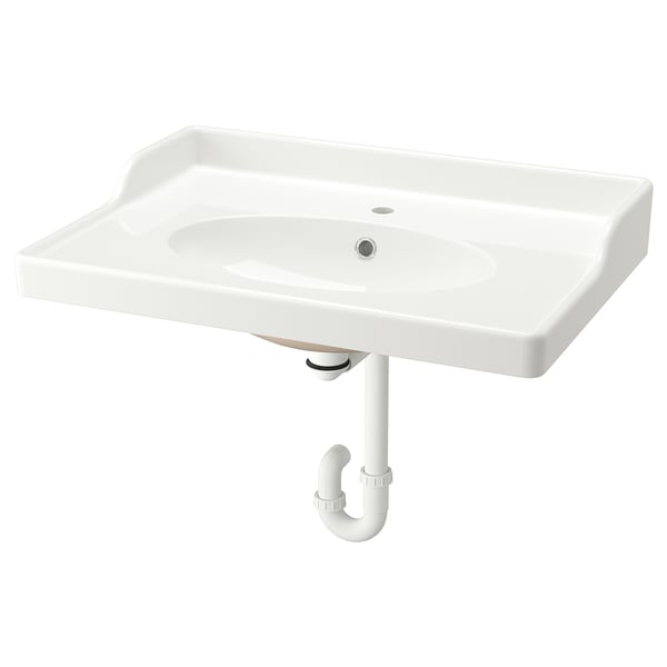 RUTSJÖN Lavabo con trampa de agua, blanco, 80x56 cm