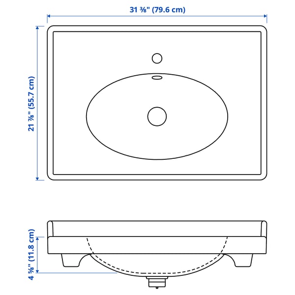 RUTSJÖN Lavabo con trampa de agua, blanco, 80x56 cm