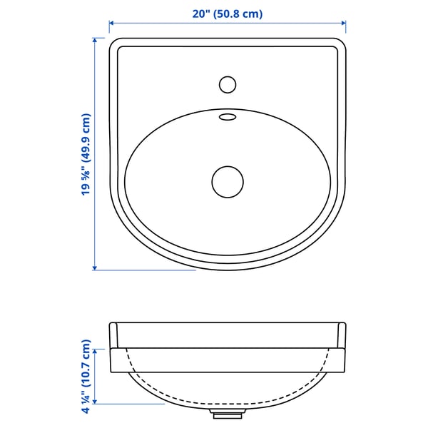 RUTSJÖN Lavabo semiempotrado+trampa agua, blanco, 51x50 cm