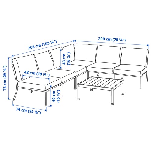 SEGERÖN Juego de 5 asientos, exterior, blanco/beige/Frösön/Duvholmen beige