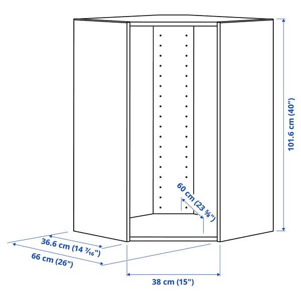 SEKTION Estructura de gabinte esquna pared, blanco, 66x37x102 cm