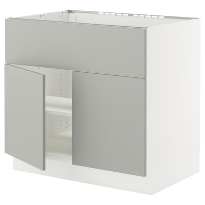 SEKTION Gabin bajo parrilla/int ext+2 prtas, blanco/Havstorp gris claro, 91x61x76 cm