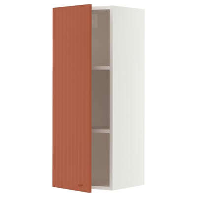 SEKTION Gabin pared 1 puerta c/ estantes, blanco/Terrsjö motivo de ondas marrón rojizo, 38x37x102 cm