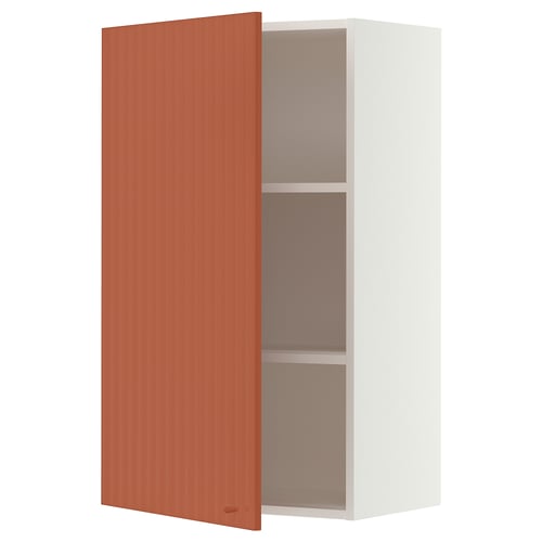 SEKTION Gabin pared 1 puerta c/ estantes, blanco/Terrsjö motivo de ondas marrón rojizo, 61x37x102 cm