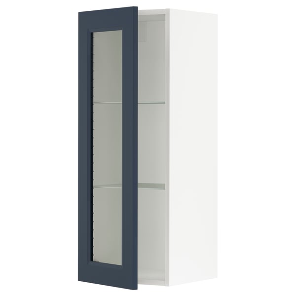 SEKTION Gabin pared 1 puerta vidrio c/ ests, blanco Axstad/mate azul, 38x37x102 cm