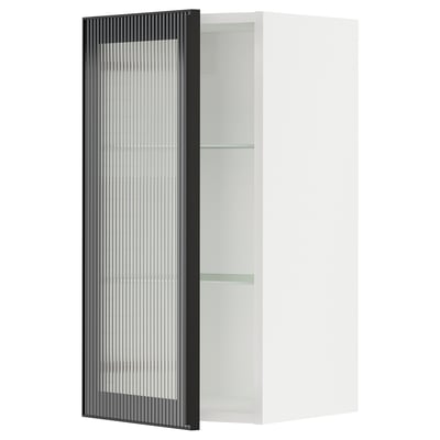 SEKTION Gabin pared 1 puerta vidrio c/ ests, blanco/Hejsta Vidrio acanalado carbón, 38x37x76 cm