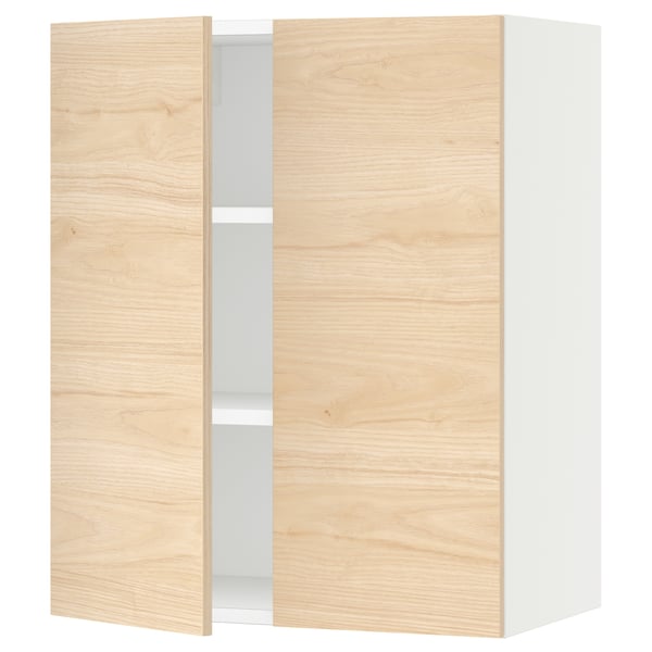 SEKTION Gabin pared 2 puertas c/ estantes, blanco/Askersund efecto fresno claro, 61x37x76 cm