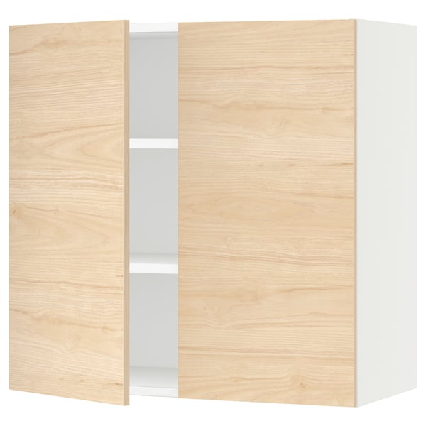 SEKTION Gabin pared 2 puertas c/ estantes, blanco/Askersund efecto fresno claro, 76x37x76 cm