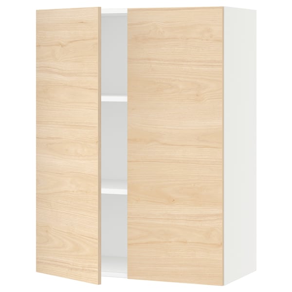 SEKTION Gabin pared 2 puertas c/ estantes, blanco/Askersund efecto fresno claro, 76x37x102 cm
