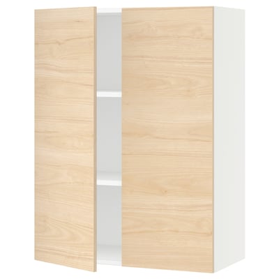 SEKTION Gabin pared 2 puertas c/ estantes, blanco/Askersund efecto fresno claro, 76x37x102 cm