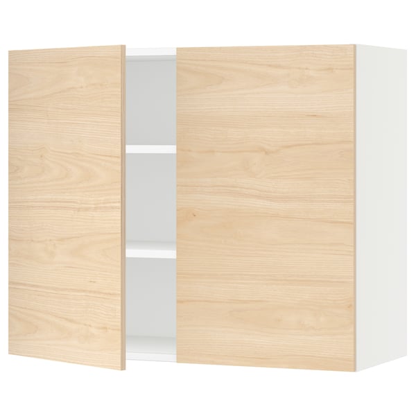 SEKTION Gabin pared 2 puertas c/ estantes, blanco/Askersund efecto fresno claro, 91x37x76 cm