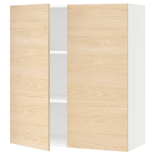 SEKTION Gabin pared 2 puertas c/ estantes, blanco/Askersund efecto fresno claro, 91x37x102 cm