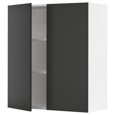 SEKTION Gabin pared 2 puertas c/ estantes, blanco/Nickebo Carbón mate, 91x37x102 cm